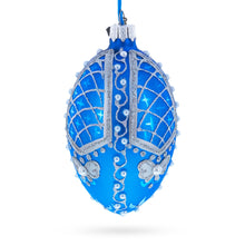 Load image into Gallery viewer, Pearls on Blue Glass Egg Ornament 4 Inches