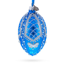 Load image into Gallery viewer, Pearls on Blue Glass Egg Ornament 4 Inches