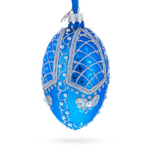 Load image into Gallery viewer, Pearls on Blue Glass Egg Ornament 4 Inches