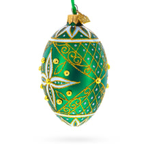 Load image into Gallery viewer, Jeweled White Star on Green Glass Egg Ornament 4 Inches