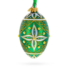 Load image into Gallery viewer, Jeweled White Star on Green Glass Egg Ornament 4 Inches