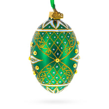 Load image into Gallery viewer, Jeweled White Star on Green Glass Egg Ornament 4 Inches