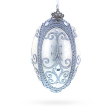 Load image into Gallery viewer, Silver Scrolls on White Glass Egg Ornament 4 Inches