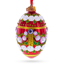 Load image into Gallery viewer, Pearl Flowers on Glossy Red Glass Egg Ornament 4 Inches