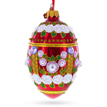Load image into Gallery viewer, Pearl Flowers on Glossy Red Glass Egg Ornament 4 Inches