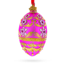 Load image into Gallery viewer, Jeweled Flowers on Pink Glass Egg Ornament 4 Inches