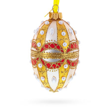 Load image into Gallery viewer, Pearls on Gold and White Glass Egg Ornament 4 Inches
