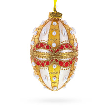 Load image into Gallery viewer, Pearls on Gold and White Glass Egg Ornament 4 Inches