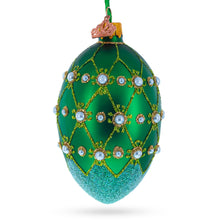 Load image into Gallery viewer, Pearls on Green Trellis Glass Egg Ornament 4 Inches