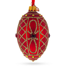 Load image into Gallery viewer, Red Jewel on Red Glass Egg Ornament 4 Inches