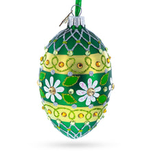 Load image into Gallery viewer, Daisies on Green Glass Egg Ornament 4 Inches