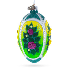Load image into Gallery viewer, Flowers Bouquet on Green Glass Egg Ornament 4 Inches