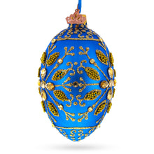 Load image into Gallery viewer, Golden Snowflake on Blue Glass Egg Ornament 4 Inches