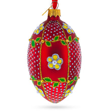 Load image into Gallery viewer, Yellow Flower on Red Glass Egg Ornament 4 Inches
