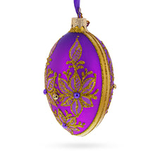 Load image into Gallery viewer, Golden Swirls on Purple Glass Egg Ornament 4 Inches