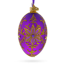 Load image into Gallery viewer, Golden Swirls on Purple Glass Egg Ornament 4 Inches