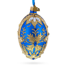 Load image into Gallery viewer, Golden Swirls on Blue Glass Egg Ornament 4 Inches