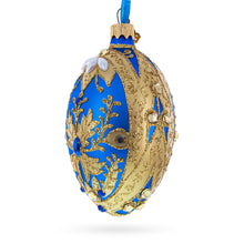 Load image into Gallery viewer, Golden Swirls on Blue Glass Egg Ornament 4 Inches