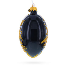 Load image into Gallery viewer, Black and Gold Floral with Jewel Accents Glass Egg Ornament 4 Inches