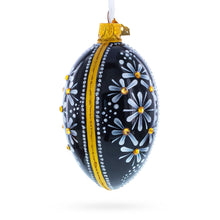 Load image into Gallery viewer, Daisy Motif with Golden Accents and Crystals Glass Egg Ornament 4 Inches