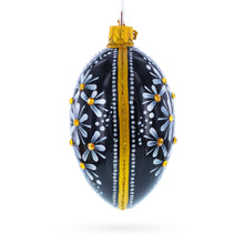Load image into Gallery viewer, Daisy Motif with Golden Accents and Crystals Glass Egg Ornament 4 Inches