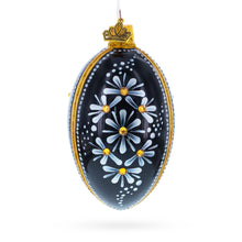 Load image into Gallery viewer, Daisy Motif with Golden Accents and Crystals Glass Egg Ornament 4 Inches