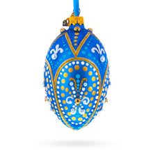Load image into Gallery viewer, Royal Blue and Gold Festive Design Glass Egg Ornament 4 Inches