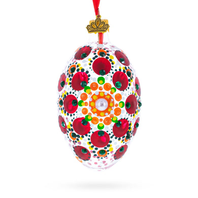 Red Poppy Floral Glass Egg Ornament 4 Inches