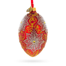 Load image into Gallery viewer, Red and Gold Paisley with Silver Starburst Glass Egg Ornament 4 Inches