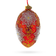 Load image into Gallery viewer, Red and Gold Paisley with Silver Starburst Glass Egg Ornament 4 Inches