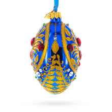 Load image into Gallery viewer, Royal Blue Regal Heart and Gemstones Embellished Glass Egg Ornament 4 Inches