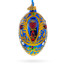 Load image into Gallery viewer, Royal Blue Regal Heart and Gemstones Embellished Glass Egg Ornament 4 Inches