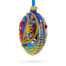 Load image into Gallery viewer, Royal Blue Regal Heart and Gemstones Embellished Glass Egg Ornament 4 Inches