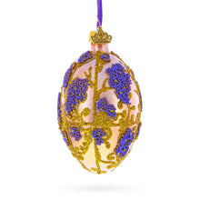 Load image into Gallery viewer, Golden Amber with Lavender Blossoms Beaded Glass Egg Ornament 4 Inches