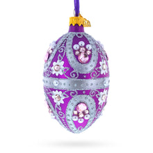 Load image into Gallery viewer, Purple Elegance with Pearls and Floral Accents Glass Egg Ornament 4 Inches