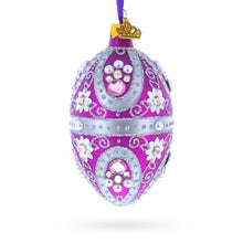 Load image into Gallery viewer, Purple Elegance with Pearls and Floral Accents Glass Egg Ornament 4 Inches