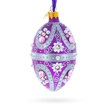 Load image into Gallery viewer, Purple Elegance with Pearls and Floral Accents Glass Egg Ornament 4 Inches