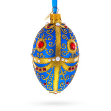 Load image into Gallery viewer, Royal Blue and Gold Ornate Jeweled Glass Egg Ornament 4 Inches