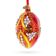 Load image into Gallery viewer, Regal Red and Gold Filigree with Pearls Glass Egg Ornament 4 Inches