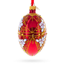 Load image into Gallery viewer, Regal Red and Gold Filigree with Pearls Glass Egg Ornament 4 Inches