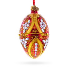 Load image into Gallery viewer, Regal Red and Gold Filigree with Pearls Glass Egg Ornament 4 Inches