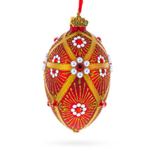 Load image into Gallery viewer, Red and Gold Floral Bejeweled Glass Egg Ornament 4 Inches