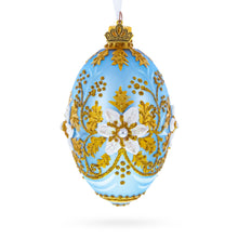 Load image into Gallery viewer, Blue and Gold Embossed Floral Glass Egg Ornament 4 Inches
