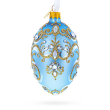 Load image into Gallery viewer, Elegant Blue and Gold Jeweled Glass Egg Ornament 4 Inches