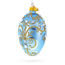 Load image into Gallery viewer, Elegant Blue and Gold Jeweled Glass Egg Ornament 4 Inches