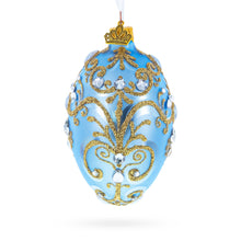 Load image into Gallery viewer, Elegant Blue and Gold Jeweled Glass Egg Ornament 4 Inches