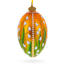 Load image into Gallery viewer, Lily of the Valley on Gold Egg Glass Ornament 4 Inches