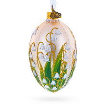 Load image into Gallery viewer, Lily of the Valley on Ivory Egg Glass Ornament 4 Inches