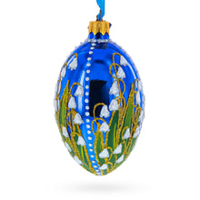 Load image into Gallery viewer, Lily of the Valley on Glossy Blue Egg Glass Ornament 4 Inches