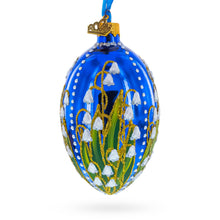 Load image into Gallery viewer, Lily of the Valley on Glossy Blue Egg Glass Ornament 4 Inches